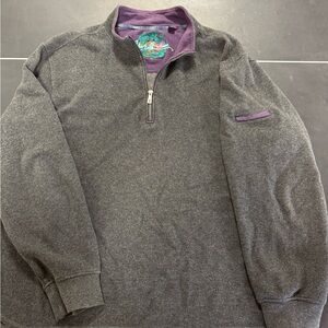 Men's Robert Graham Gray and Purple Quarter-Zip Sweater 2XL